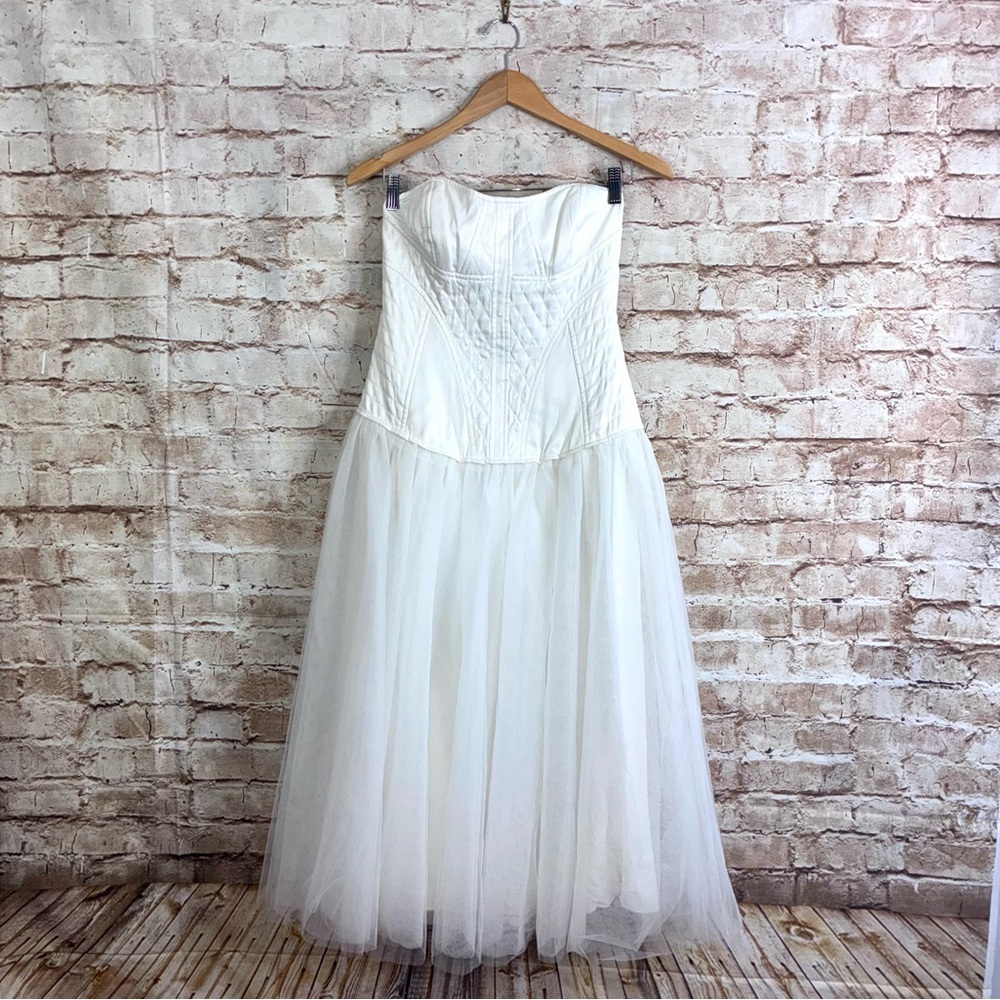 Anthropologie BHLDN Strapless A-Line Satin Tulle-Skirt Midi Dress Size Small NEW - Picture 5 of 13